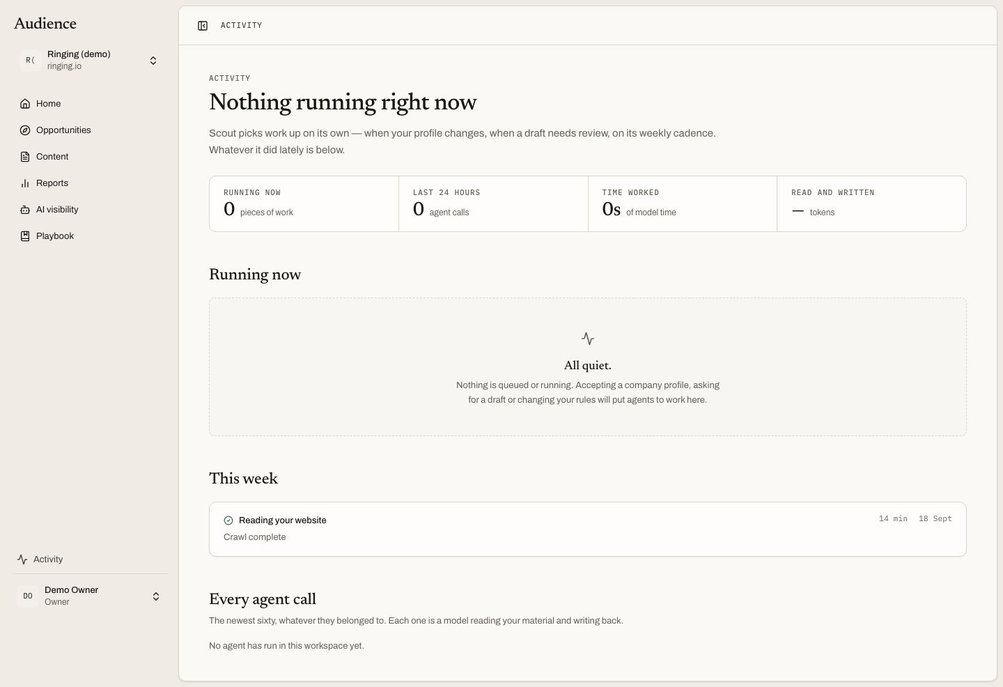 The Activity page with a run in progress