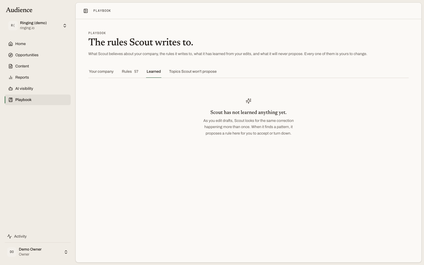 The Learned tab of the Playbook